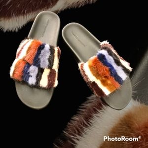 Rebecca Minkoff Sammi Mik Muticolored Fur Slides